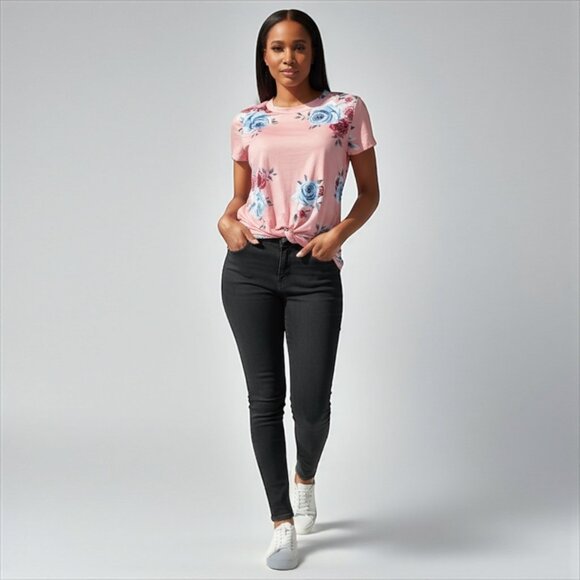 Pink Floral Shirt With Knot Top - Picture 3 of 8